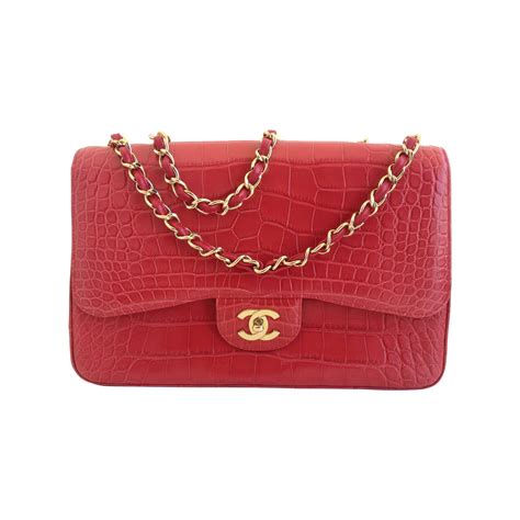 chanel crocodile red flap bag